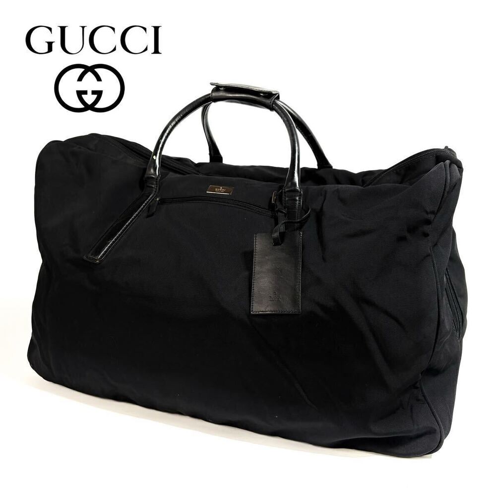 GUCCI Leather Boston Bag Handbag Black Plate